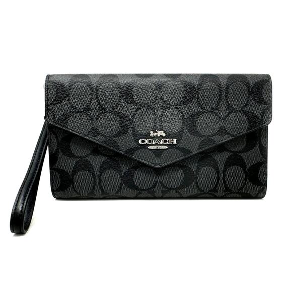 Coach Travel Envelope Wallet In Signature Canvas Graphite Black C1962 - Picture 1 of 11